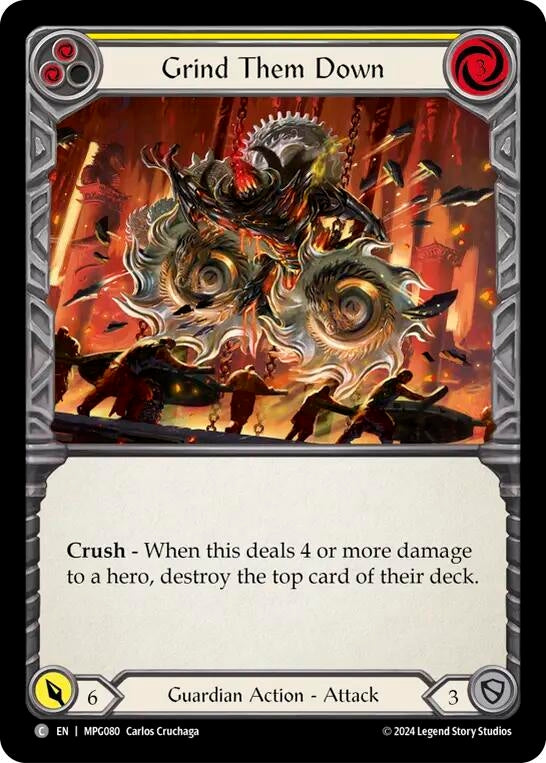 Image for Grind Them Down (Yellow) (MPG080) (Mastery Pack Guardian) - Flesh and Blood TCG