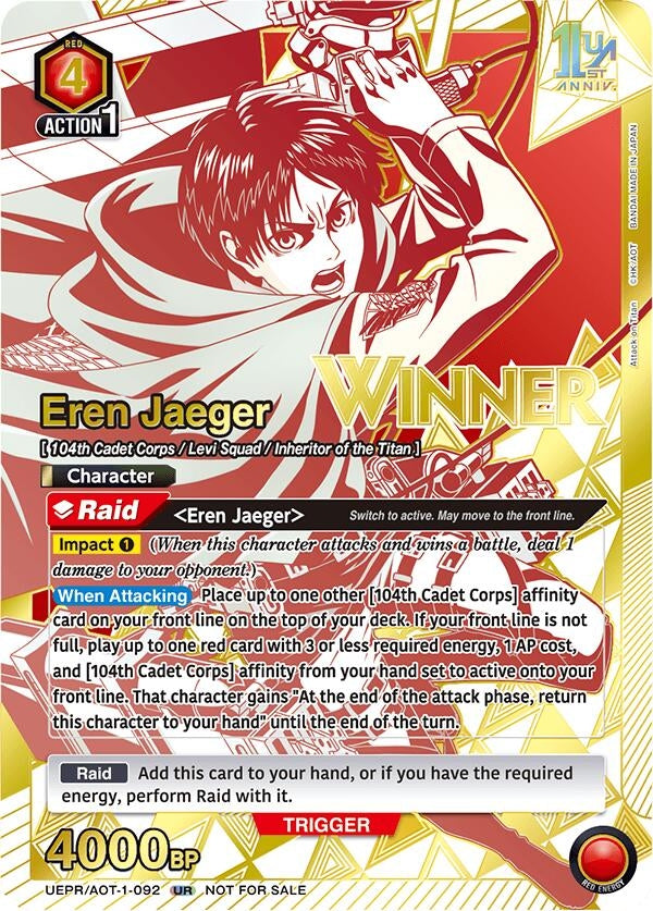 Image for Eren Jaeger (092) (Winner) (UEPR/AOT-1-092) - Union Arena