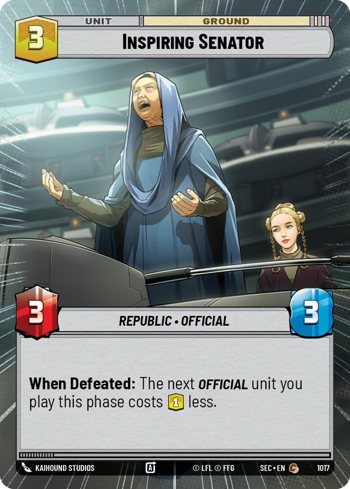 Image for Inspiring Senator (Hyperspace Foil) (1017) (Secrets of Power) - Star Wars: Unlimited
