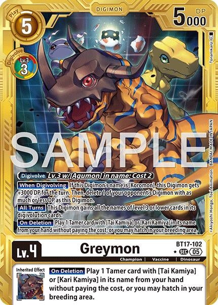 Image for Greymon - BT17-102 (Gold Border) (BT17-102 SEC) (Advanced Booster Digimon Generation) (AD-01) - Digimon Card Game