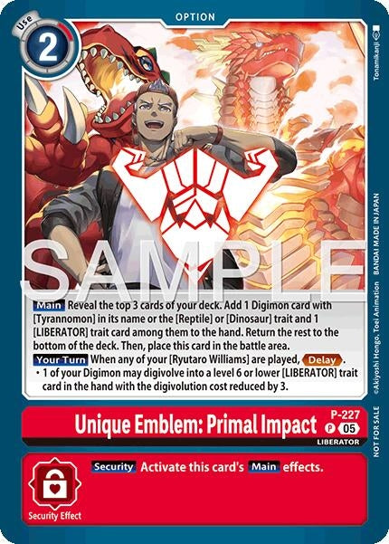 Image for Unique Emblem: Primal Impact (Dawn of Liberator Box Topper) (P-227 P) (Digimon Promotion Cards) (D-PR) - Digimon Card Game