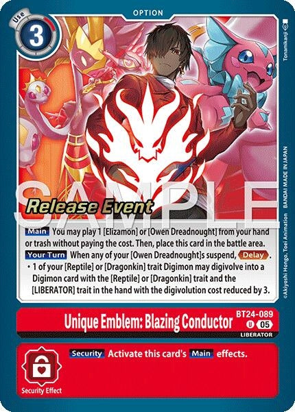 Image for Unique Emblem: Blazing Conductor (BT24-089 U) (Time Stranger Release Event Cards) (BT-24_PR) - Digimon Card Game