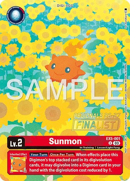 Image for Sunmon (Regionals 26-27 Season 1 Finalist) (EX5-001 U) (Animal Colosseum) - Digimon Card Game