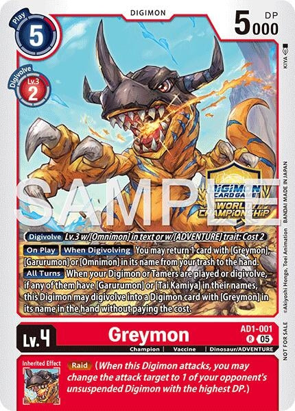 Image for Greymon - AD1-001 (World Championship 26–27 Regionals Season 1) (AD1-001 R) (Advanced Booster Digimon Generation) - Digimon Card Game