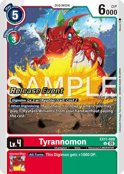 Image for Tyrannomon (EX11-009 U) (Dawn of Liberator Release Event Cards) (EX-11_PR) - Digimon Card Game