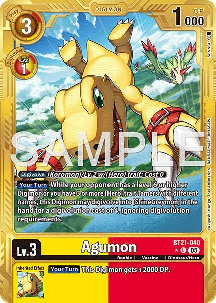 Image for Agumon - BT21-040 (Gold Border) (BT21-040 U) (Advanced Booster Digimon Generation) - Digimon Card Game