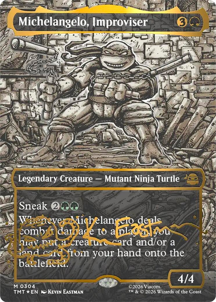 Image for Michelangelo, Improviser (Borderless) (Gold-Stamped Signature) (304) (Teenage Mutant Ninja Turtles) - Magic: The Gathering