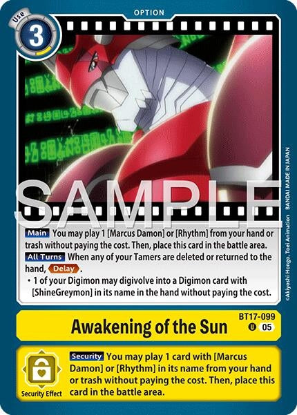 Image for Awakening of the Sun (Reprint) (BT17-099 U) (Advanced Booster Digimon Generation) (AD-01) - Digimon Card Game