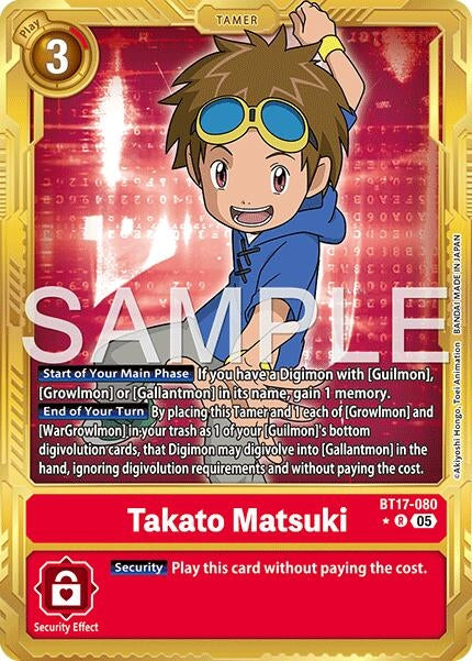Image for Takato Matsuki - BT17-080 (Gold Border) (BT17-080 R) (Advanced Booster Digimon Generation) (AD-01) - Digimon Card Game