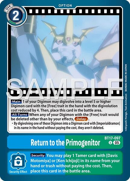 Image for Return to the Primogenitor (Reprint) (BT17-097 U) (Advanced Booster Digimon Generation) - Digimon Card Game