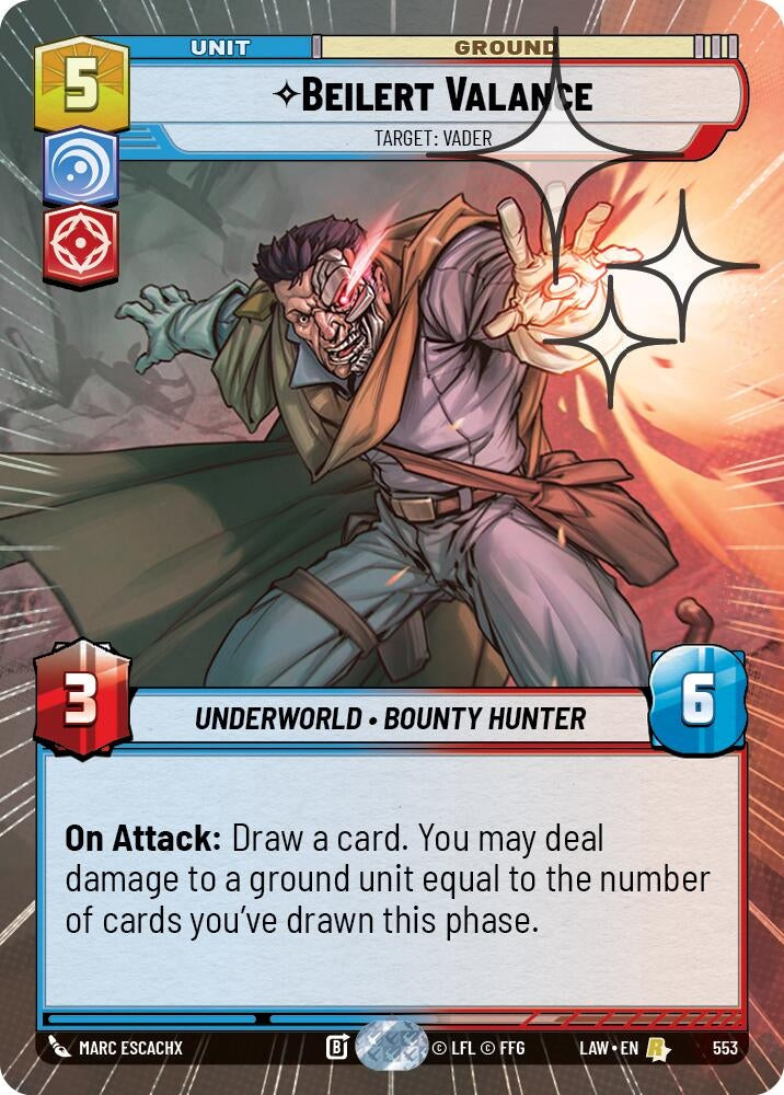 Image for Beilert Valance - Target: Vader (Hyperspace Foil) (553) (A Lawless Time) - Star Wars: Unlimited
