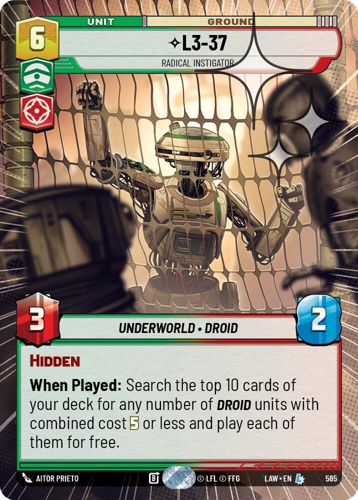 Image for L3-37 - Radical Instigator (Hyperspace Foil) (565) (A Lawless Time) - Star Wars: Unlimited