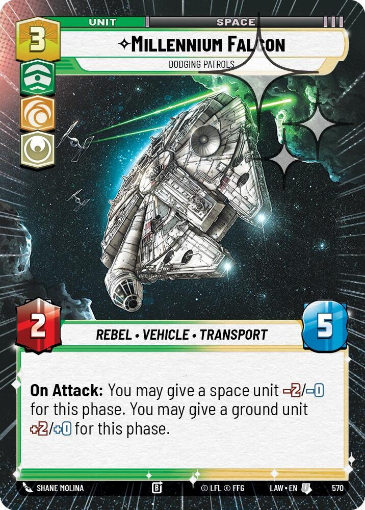 Image for Millennium Falcon - Dodgin Patrols (Hyperspace Foil) (570) (A Lawless Time) - Star Wars: Unlimited