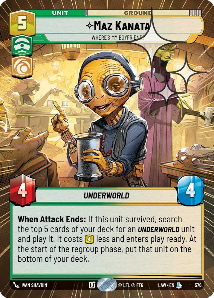 Image for Maz Kanata - Where's My Boyfriend? (Hyperspace Foil) (576) (A Lawless Time) - Star Wars: Unlimited