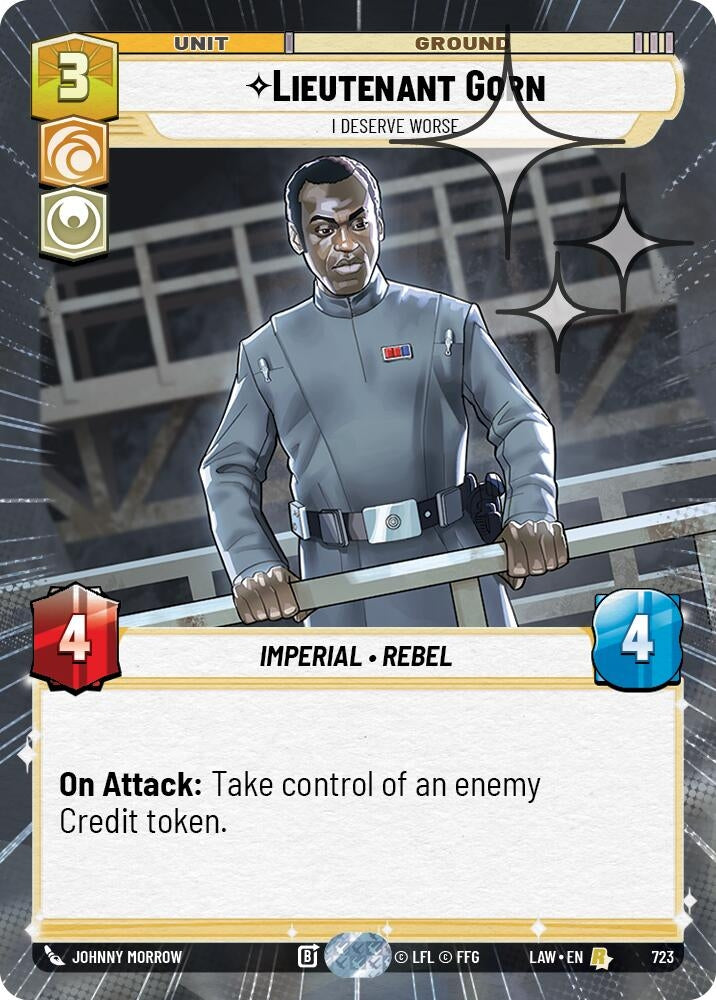 Image for Lieutenant Gorn - I Deserve Worse (Hyperspace Foil) (723) (A Lawless Time) - Star Wars: Unlimited