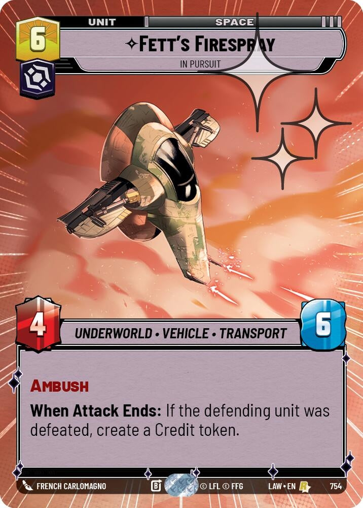 Image for Fett's Firespray - In Pursuit (Hyperspace Foil) (754) (A Lawless Time) - Star Wars: Unlimited