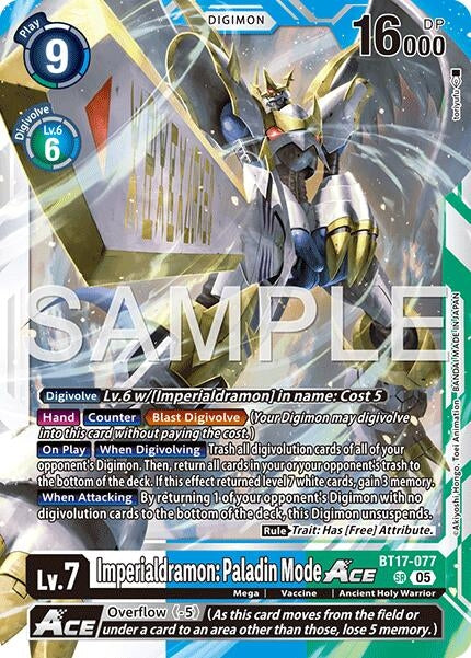 Image for Imperialdramon: Paladin Mode ACE (Reprint) (BT17-077 SR) (Advanced Booster Digimon Generation) (AD-01) - Digimon Card Game