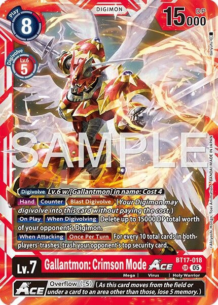 Image for Gallantmon: Crimson Mode ACE (Reprint) (BT17-018 SR) (Advanced Booster Digimon Generation) (AD-01) - Digimon Card Game