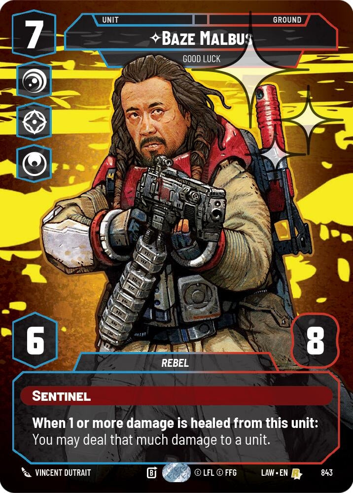 Image for Baze Malbus - Good Luck (Prestige Foil) (843) (A Lawless Time) - Star Wars: Unlimited