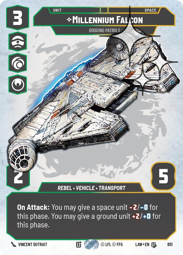 Image for Millennium Falcon - Dodging Patrols (Prestige Foil) (851) (A Lawless Time) - Star Wars: Unlimited