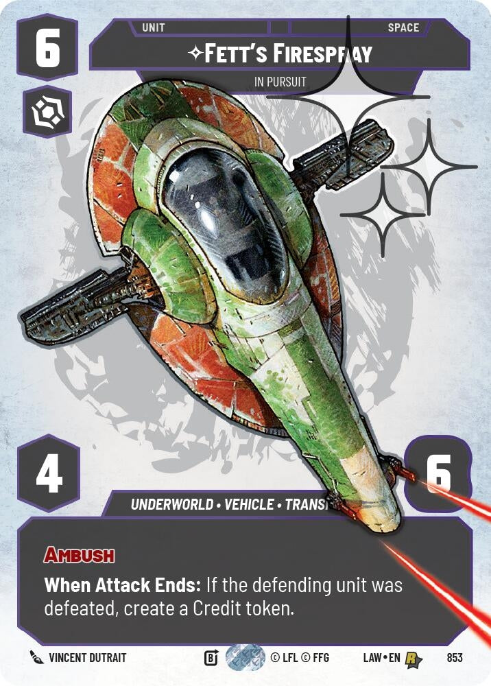 Image for Fett's Firespray - In Pursuit (Prestige Foil) (853) (A Lawless Time) - Star Wars: Unlimited