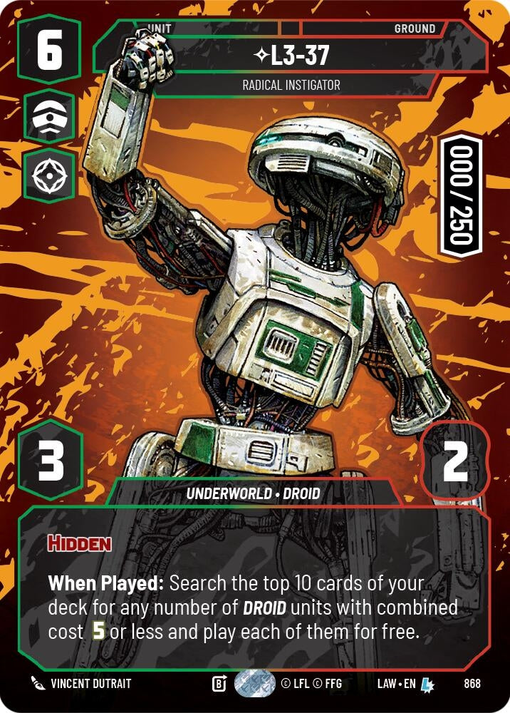 Image for L3-37 - Radical Instigator (Serialized) (868) (A Lawless Time) - Star Wars: Unlimited