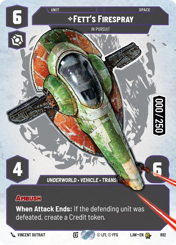 Image for Fett's Firespray - In Pursuit (Serialized) (892) (A Lawless Time) - Star Wars: Unlimited
