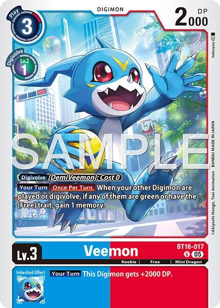 Image for Veemon - BT16-017 (Reprint) (BT16-017 U) (Advanced Booster Digimon Generation) (AD-01) - Digimon Card Game