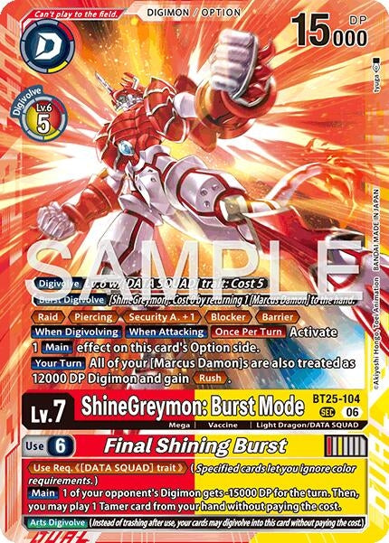 Image for ShineGreymon: Burst Mode // Final Shining Burst (BT25-104 SEC) (Dual Revolution) (BT-25) - Digimon Card Game