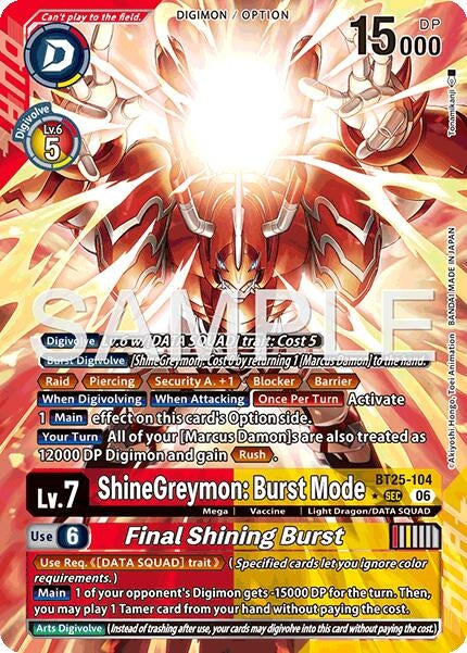 Image for ShineGreymon: Burst Mode // Final Shining Burst (Alternate Art) (BT25-104 SEC) (Dual Revolution) (BT-25) - Digimon Card Game