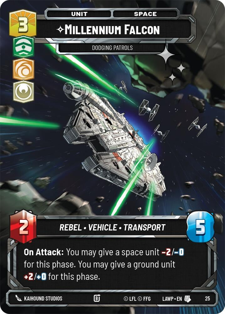 Image for Millennium Falcon - Dodging Patrols (Foil) (25) (A Lawless Time: Weekly Play Promos) - Star Wars: Unlimited