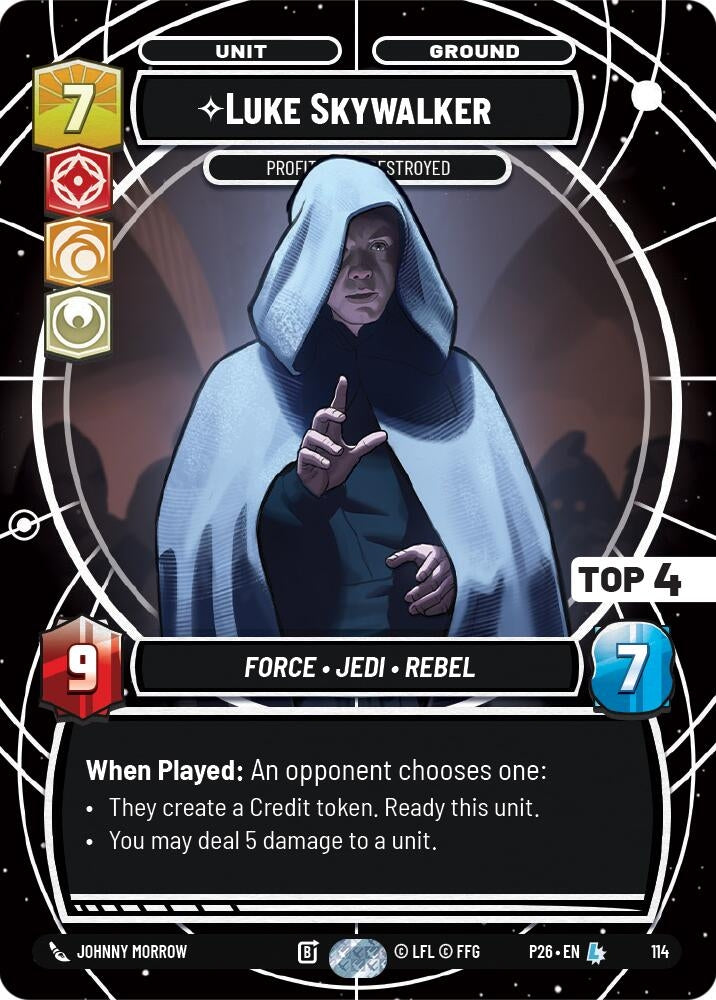 Image for Luke Skywalker - Profit or Be Destroyed (Top 4) (114) (Sector and Regional Promos: Season 1) - Star Wars: Unlimited