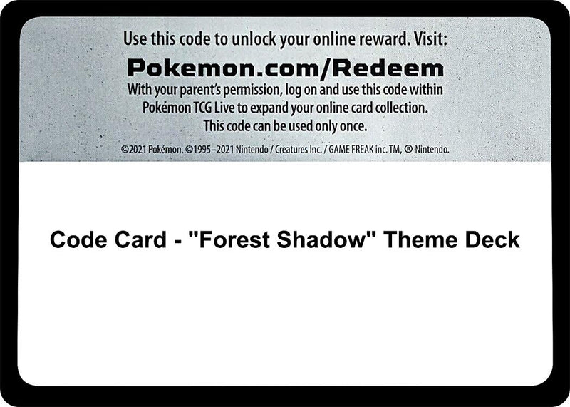 Image for Code Card - "Forest Shadow" Theme Deck (SM Base Set) - Pokemon