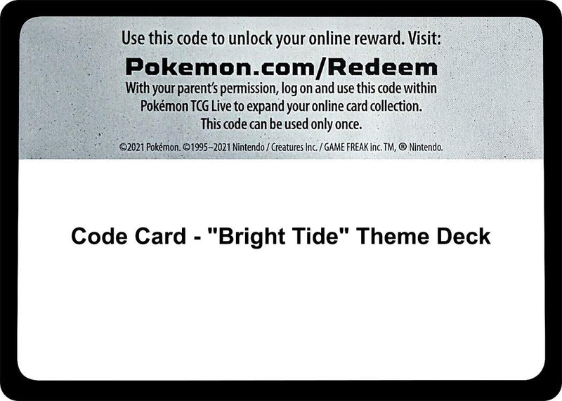 Image for Code Card - "Bright Tide" Theme Deck (SM Base Set) - Pokemon