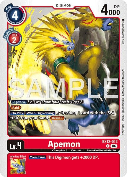 Image for Apemon (EX12-012 C) (Digital World Shambala) (EX-12) - Digimon Card Game