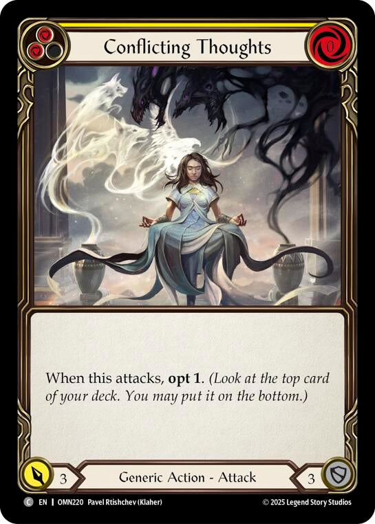 Image for Conflicting Thoughts (Yellow) (OMN220) (Omens of the Third Age) - Flesh and Blood TCG
