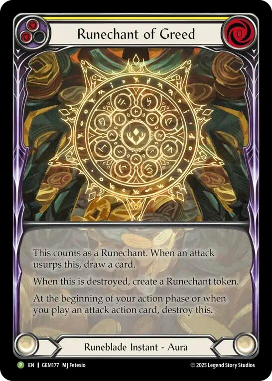 Image for Runechant of Greed (Yellow) (GEM177-RF) (Gem Pack 5) - Flesh and Blood TCG