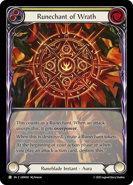 Image for Runechant of Wrath (Yellow) (GEM183-RF) (Gem Pack 5) - Flesh and Blood TCG