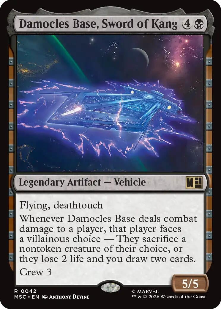 Image for Damocles Base, Sword of Kang (Surge Foil) (42) (Commander: Marvel Super Heroes) - Magic: The Gathering