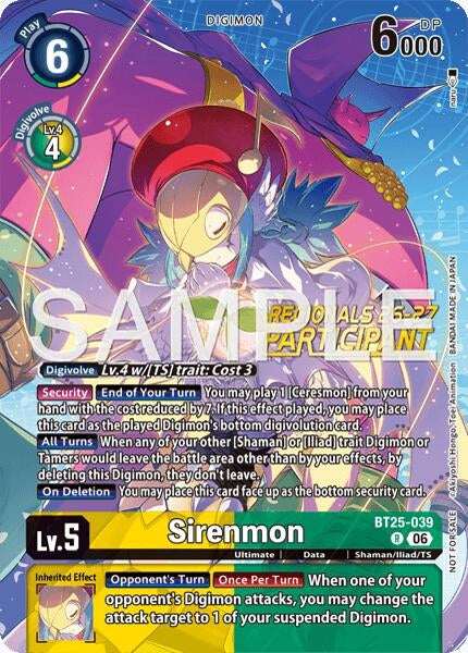 Image for Sirenmon (Regionals 26-27 Season 2 Participant) (BT25-039 R) (Dual Revolution) (BT-25) - Digimon Card Game