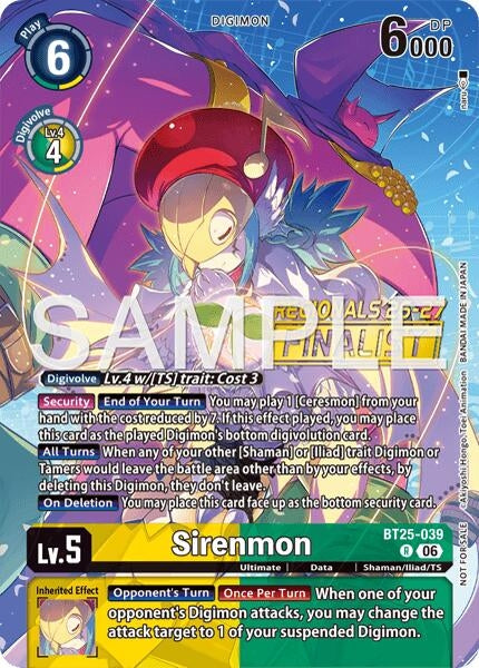 Image for Sirenmon (Regionals 26-27 Season 2 Finalist) (BT25-039 R) (Dual Revolution) (BT-25) - Digimon Card Game
