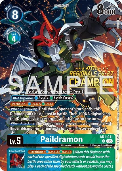 Image for Paildramon - AD1-011 (Regionals 26-27 Season 2 Champion) (AD1-011 R) (Advanced Booster Digimon Generation) (AD-01) - Digimon Card Game