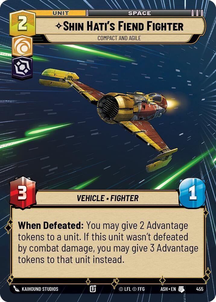 Image for Shin Hati's Fiend Fighter - Compact and Agile (Hyperspace) (455) (Ashes of the Empire) (ASH) - Star Wars: Unlimited