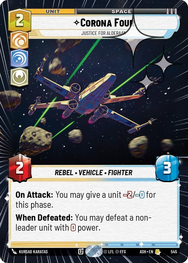 Image for Corona Four - Justice for Alderaan (Hyperspace Foil) (545) (Ashes of the Empire) (ASH) - Star Wars: Unlimited