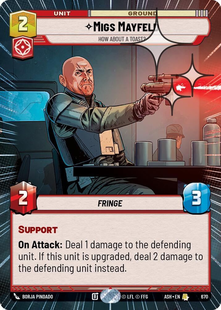 Image for Migs Mayfeld - How About a Toast? (Hyperspace Foil) (670) (Ashes of the Empire) (ASH) - Star Wars: Unlimited
