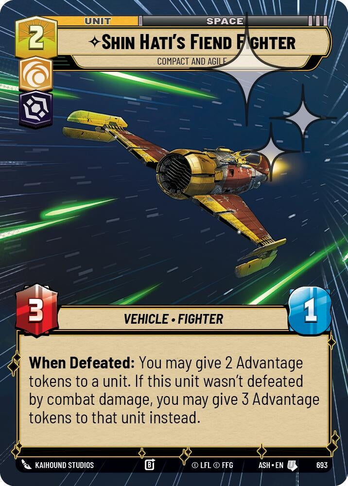 Image for Shin Hati's Fiend Fighter - Compact and Agile (Hyperspace Foil) (693) (Ashes of the Empire) (ASH) - Star Wars: Unlimited