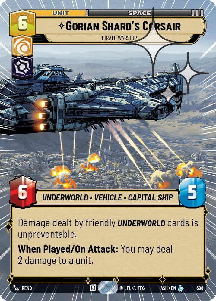 Image for Gorian Shard's Corsair - Pirate Warship (Hyperspace Foil) (698) (Ashes of the Empire) (ASH) - Star Wars: Unlimited