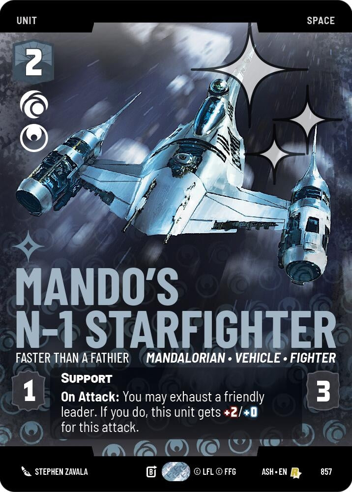 Image for Mando's N-1 Starfighter - Faster than a Fathier (Prestige Foil) (857) (Ashes of the Empire) (ASH) - Star Wars: Unlimited