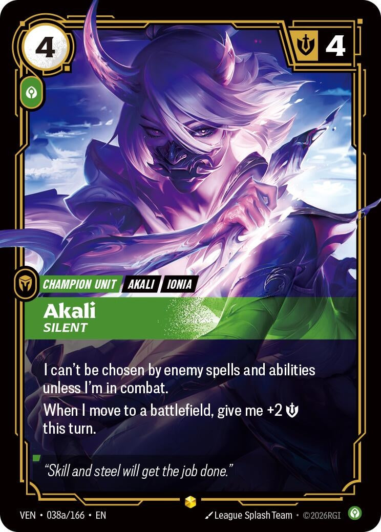 Image for Akali - Silent (Alternate Art) (038a/166) (Vendetta) (VEN) - Riftbound: League of Legends Trading Card Game