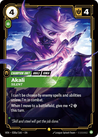 Image for Akali - Silent (Alternate Art) (038a/166) (Vendetta) (VEN) - Riftbound: League of Legends Trading Card Game